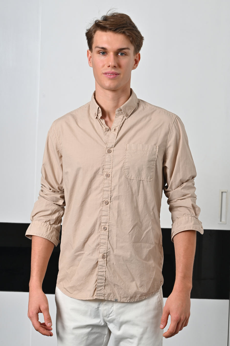 Galen - Fine Cotton Solid Shirt - Beige