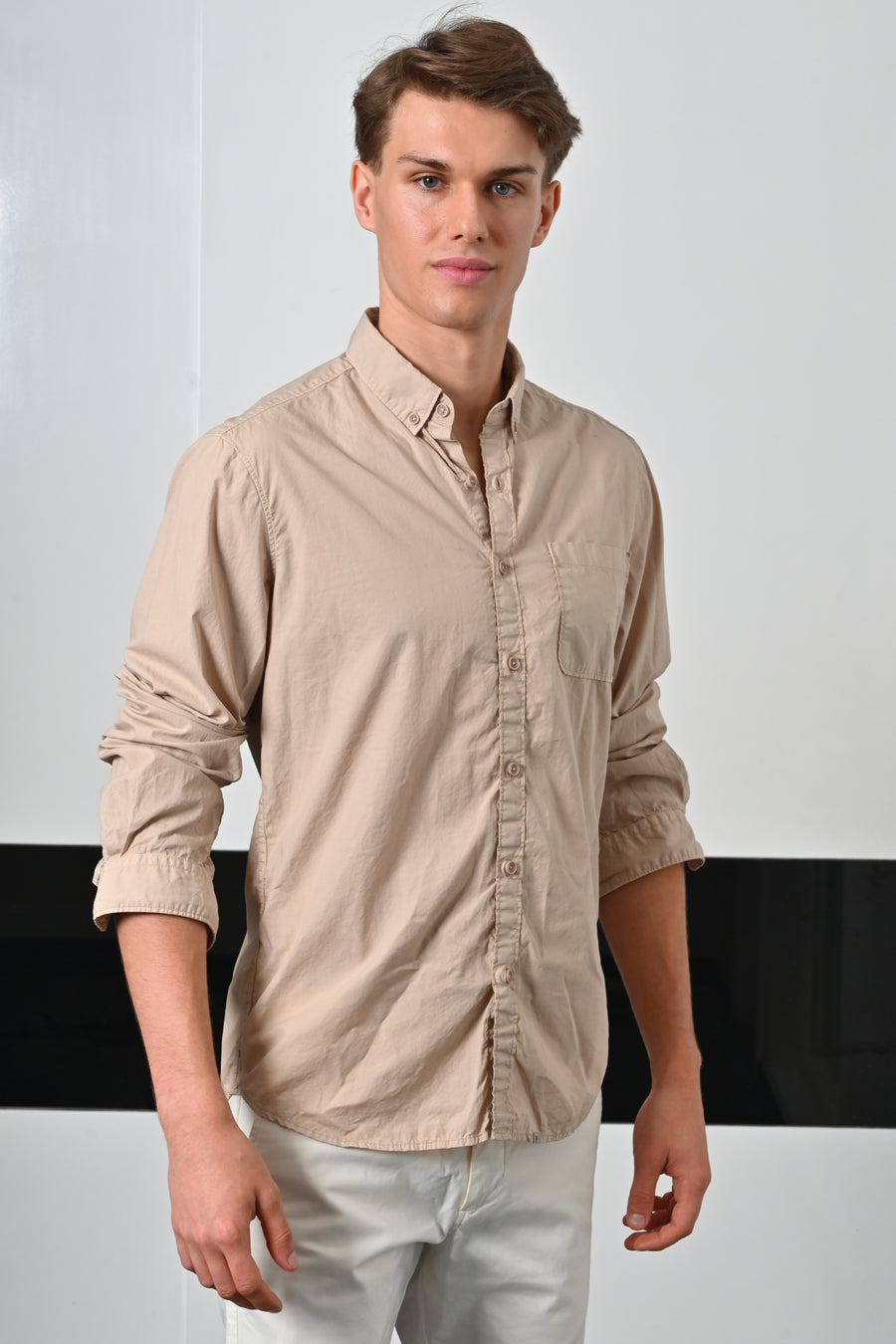 Galen - Fine Cotton Solid Shirt - Beige