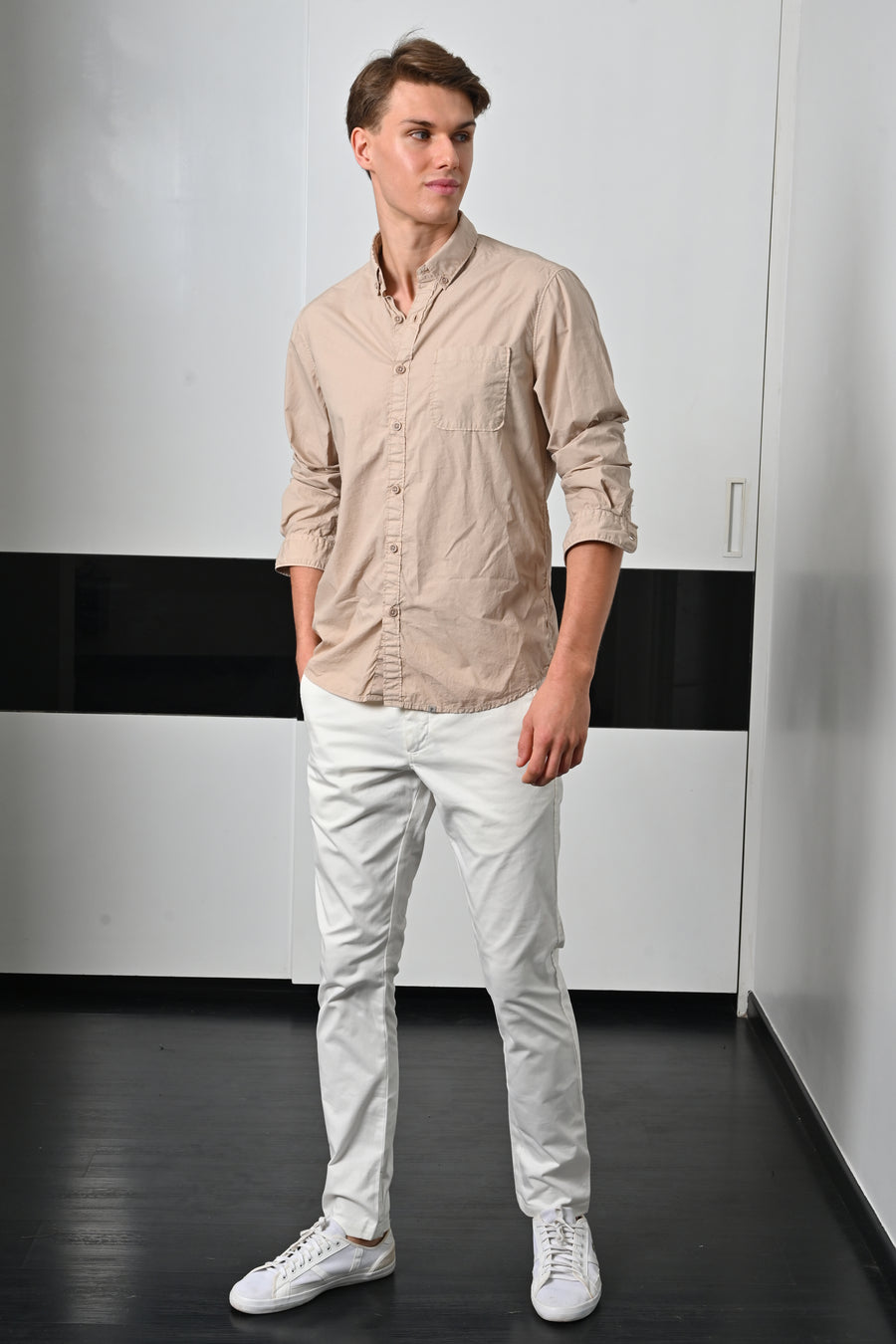 Galen - Fine Cotton Solid Shirt - Beige