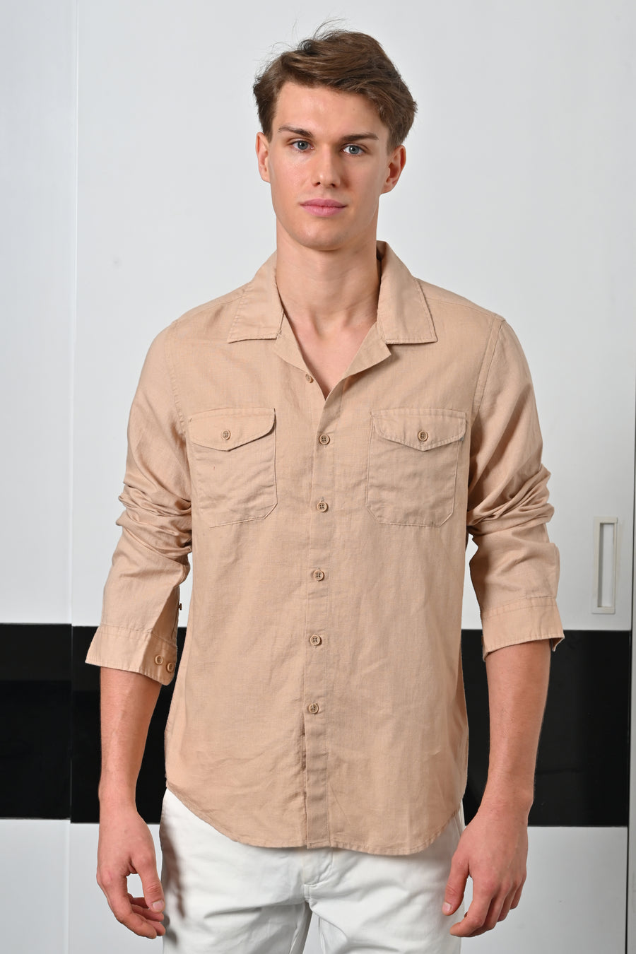 Turk - Cotton Linen Pocketed Shirt - Sand