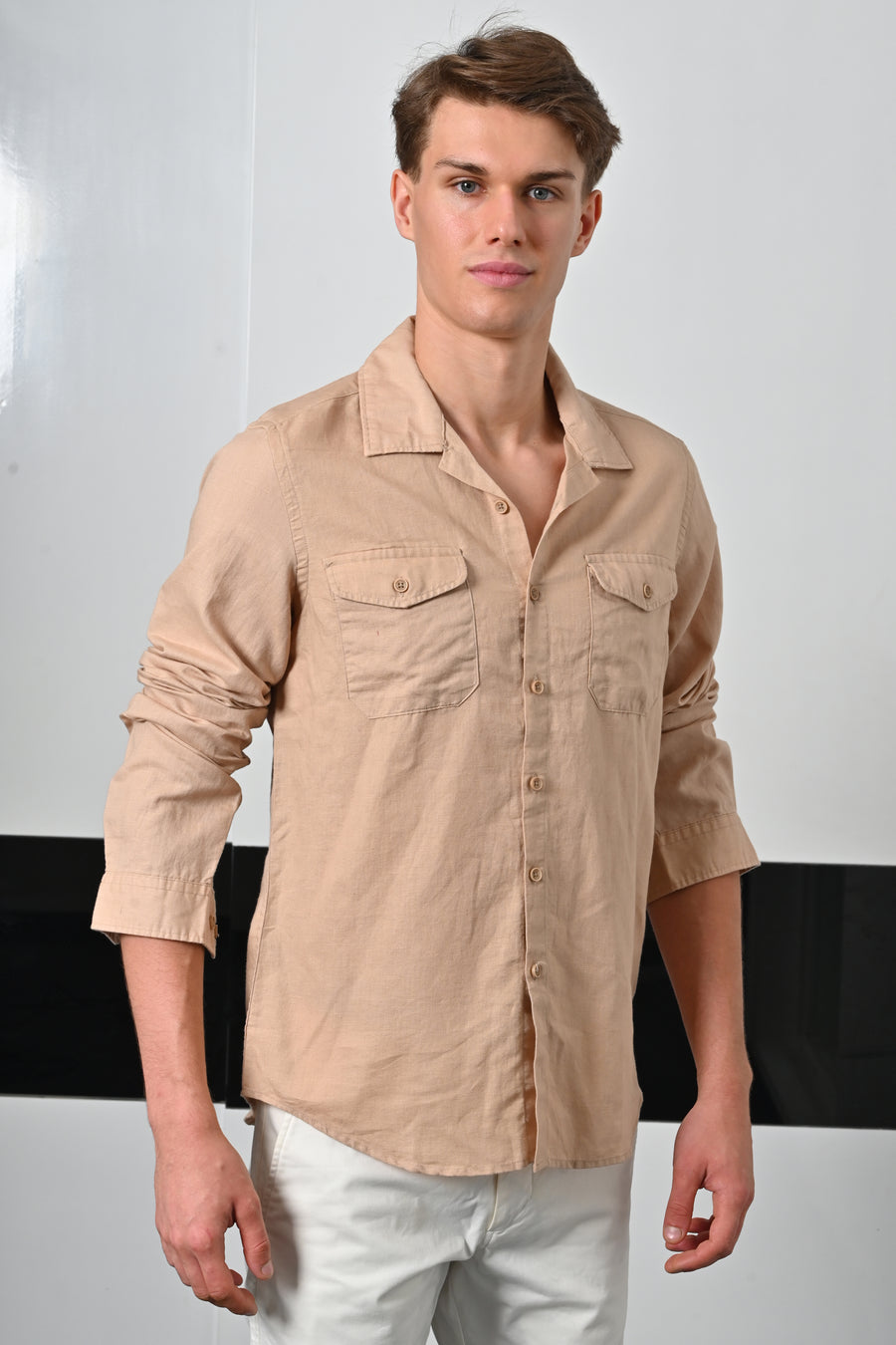 Turk - Cotton Linen Pocketed Shirt - Sand