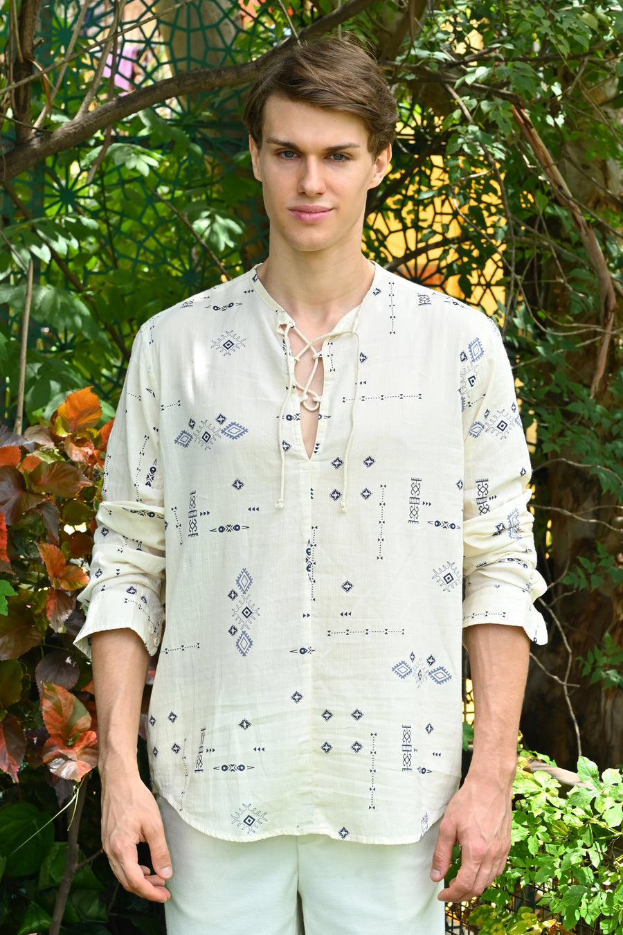 Taylor - Crinkle Printed Kurta Shirt - Navy