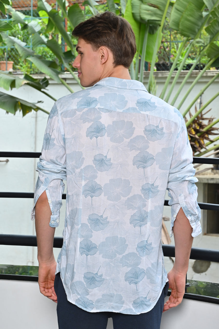 Sandro - Viscose Linen Printed Shirt - Blue