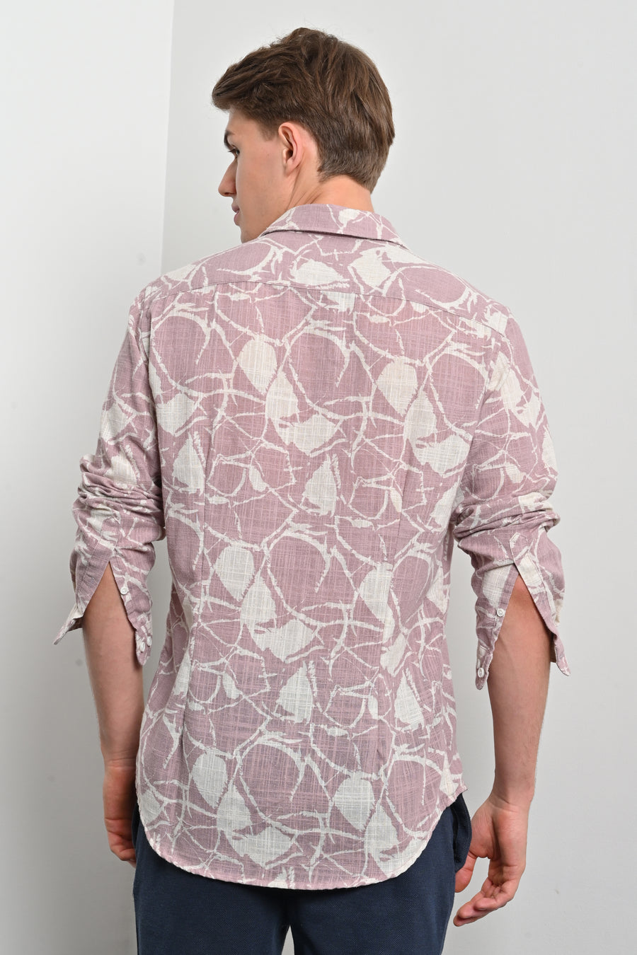 Gary - Cotton Linen Printed Shirt - Dusky Pink