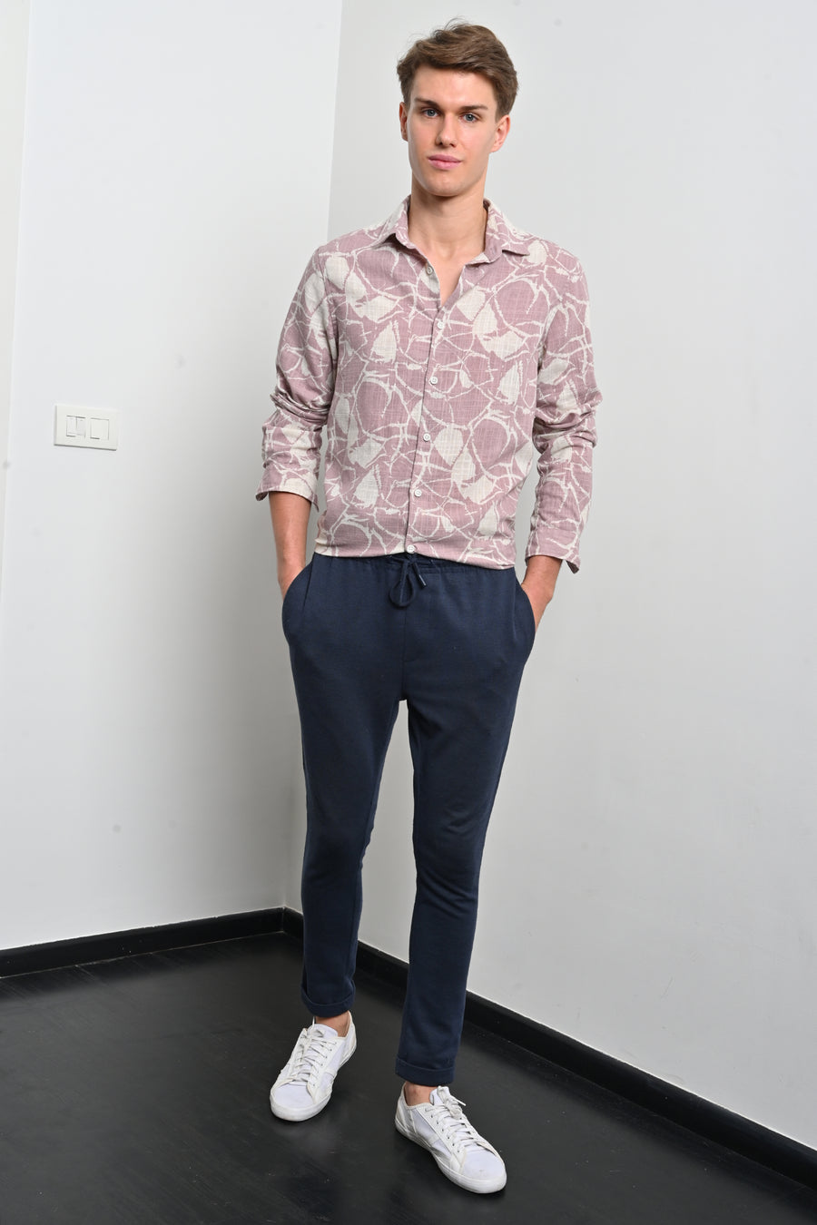 Gary - Cotton Linen Printed Shirt - Dusky Pink