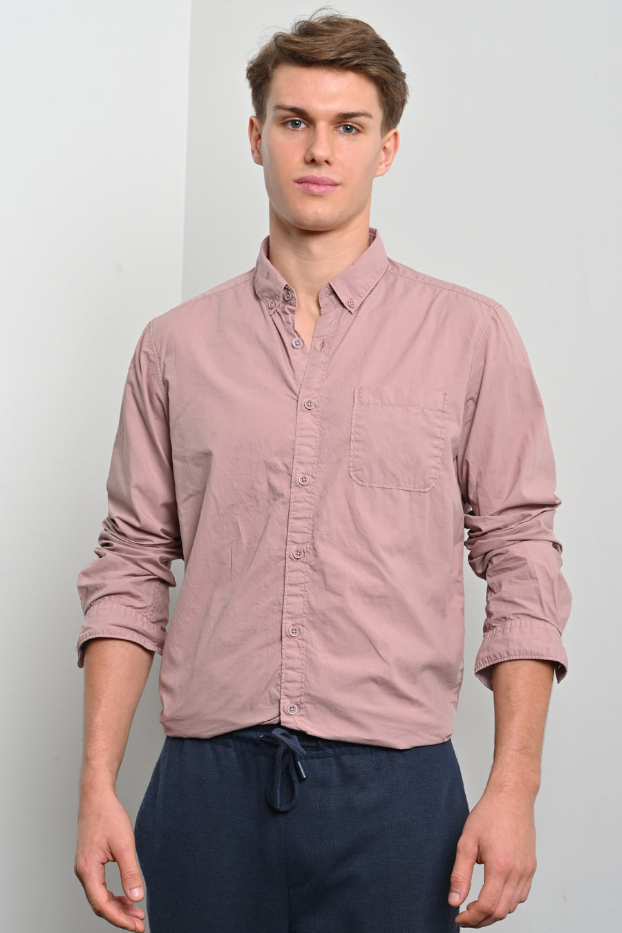 Galen - Fine Cotton Solid Shirt - Dusky Pink