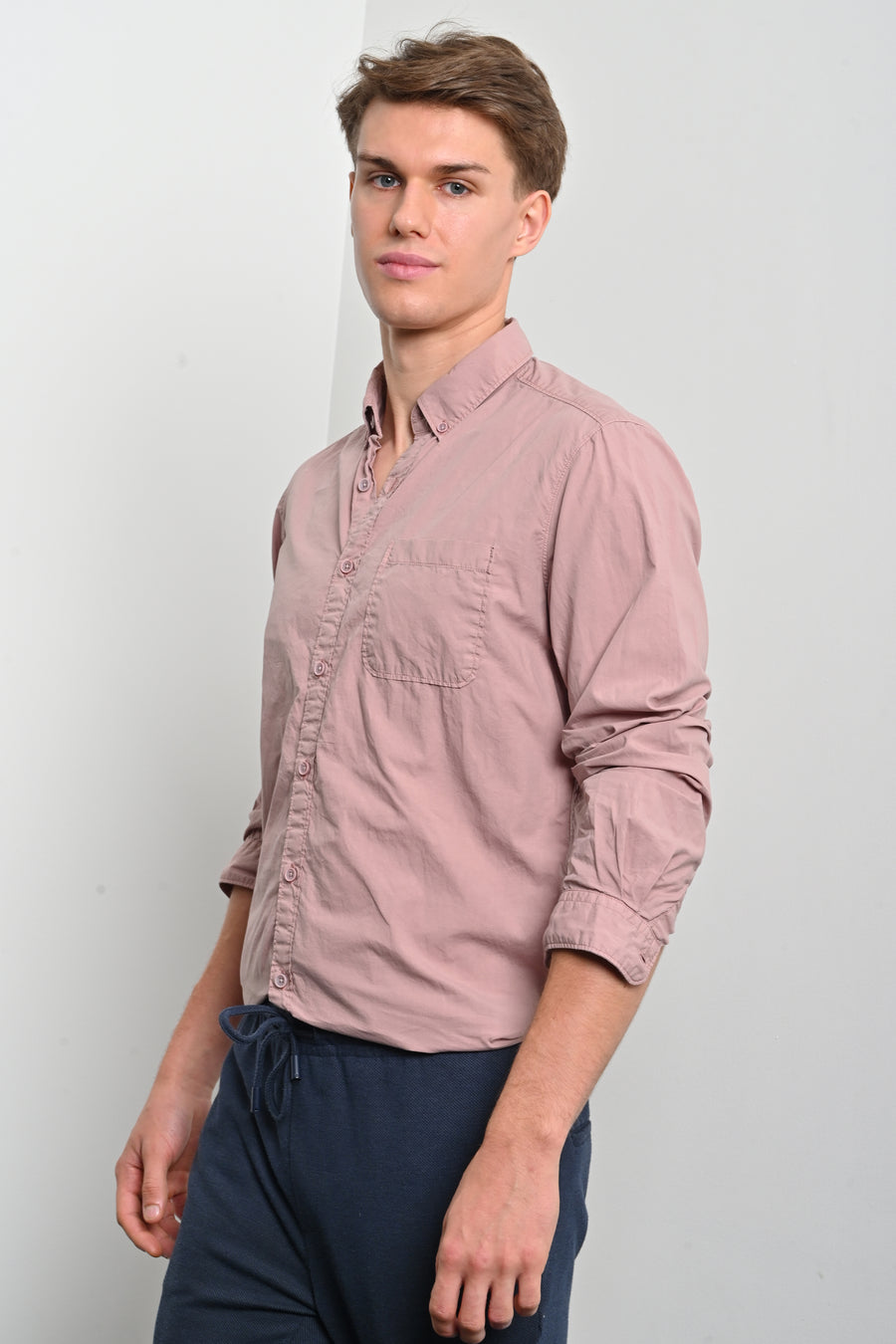 Galen - Fine Cotton Solid Shirt - Dusky Pink