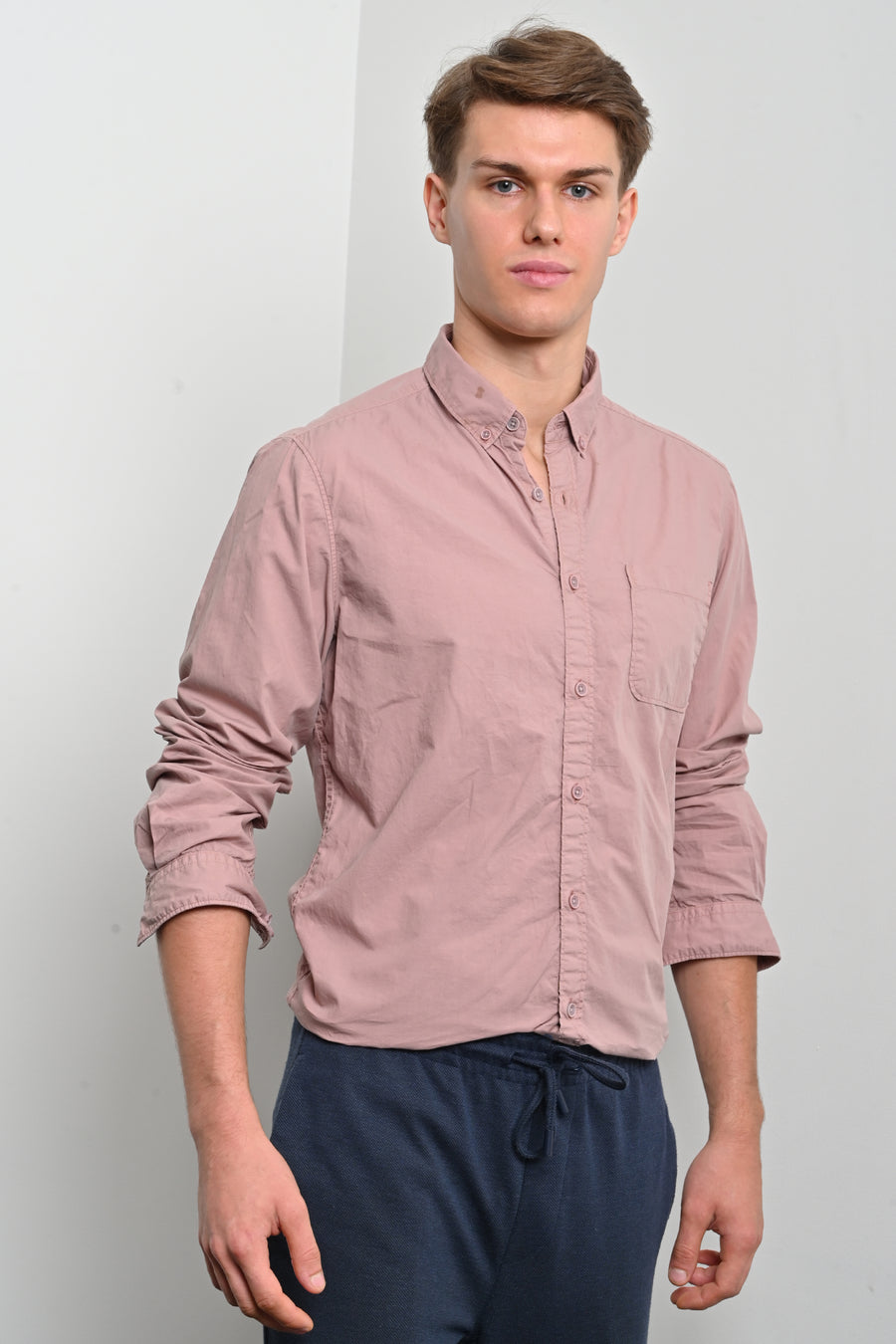 Galen - Fine Cotton Solid Shirt - Dusky Pink