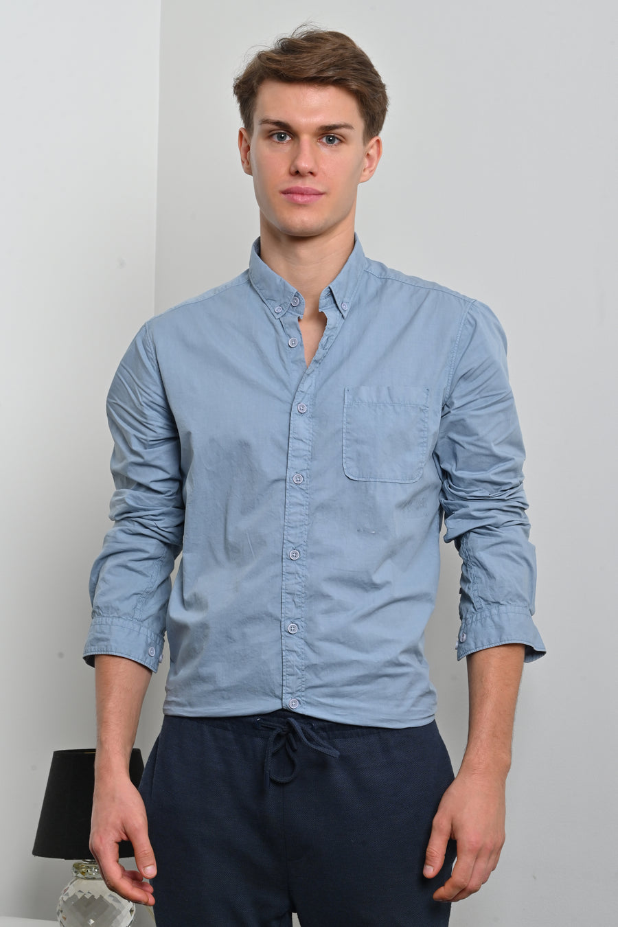 Galen - Fine Cotton Solid Shirt - Blue