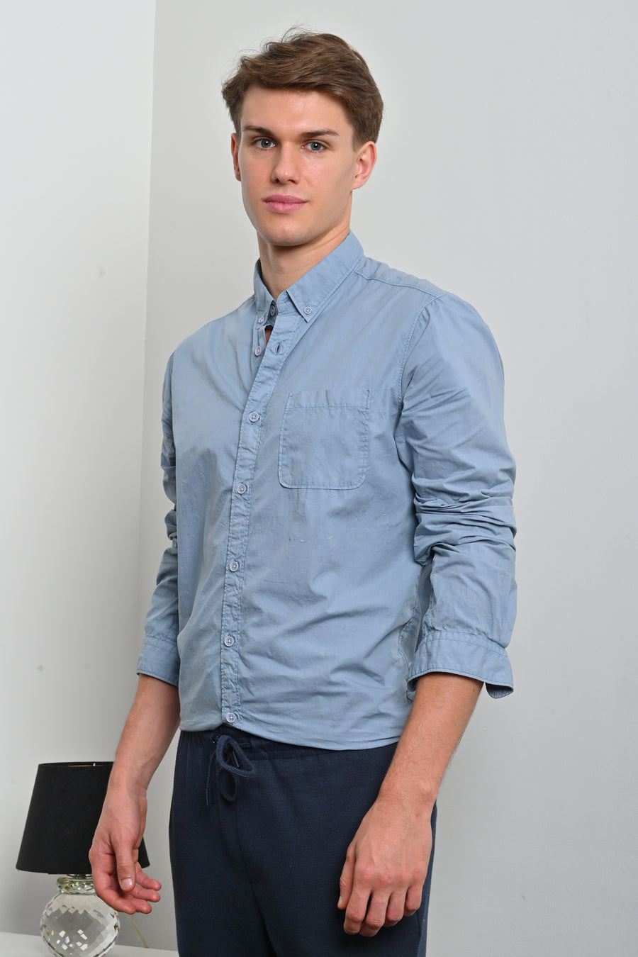 Galen - Fine Cotton Solid Shirt - Blue