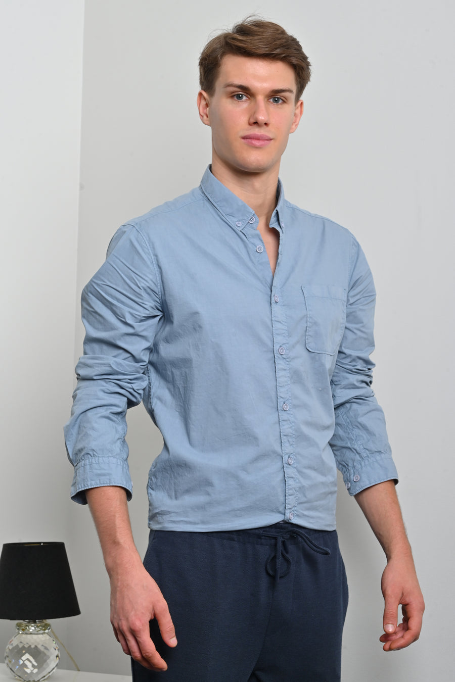 Galen - Fine Cotton Solid Shirt - Blue