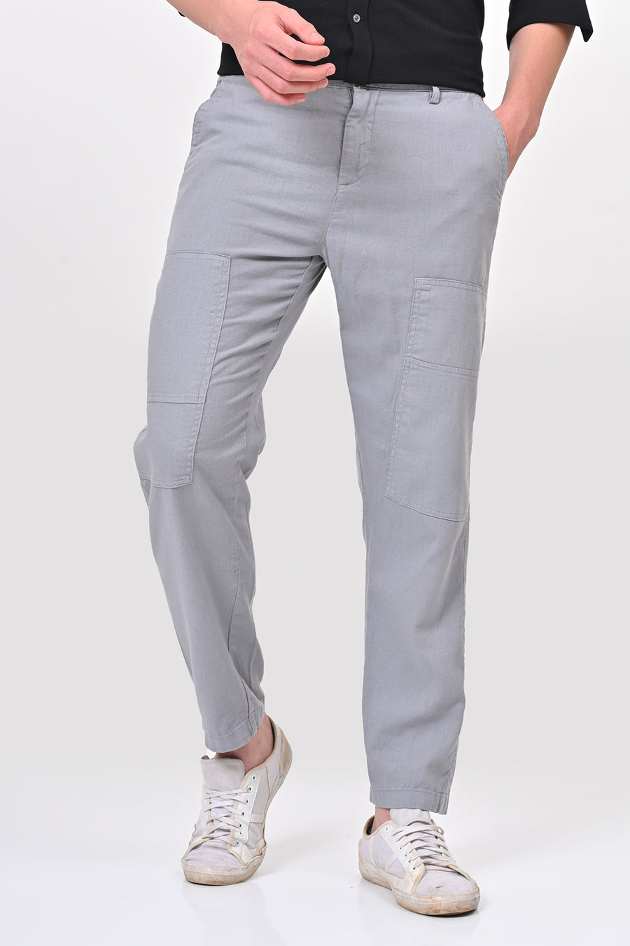 Ivory - Linen Detailed Trouser - Blue