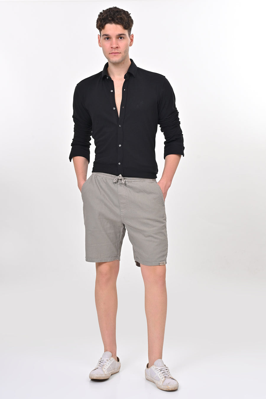 Impel - Cotton Linen Shorts - Lt Grey