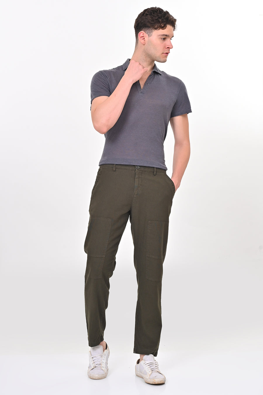 Ivory - Linen Detailed Trouser - Olive