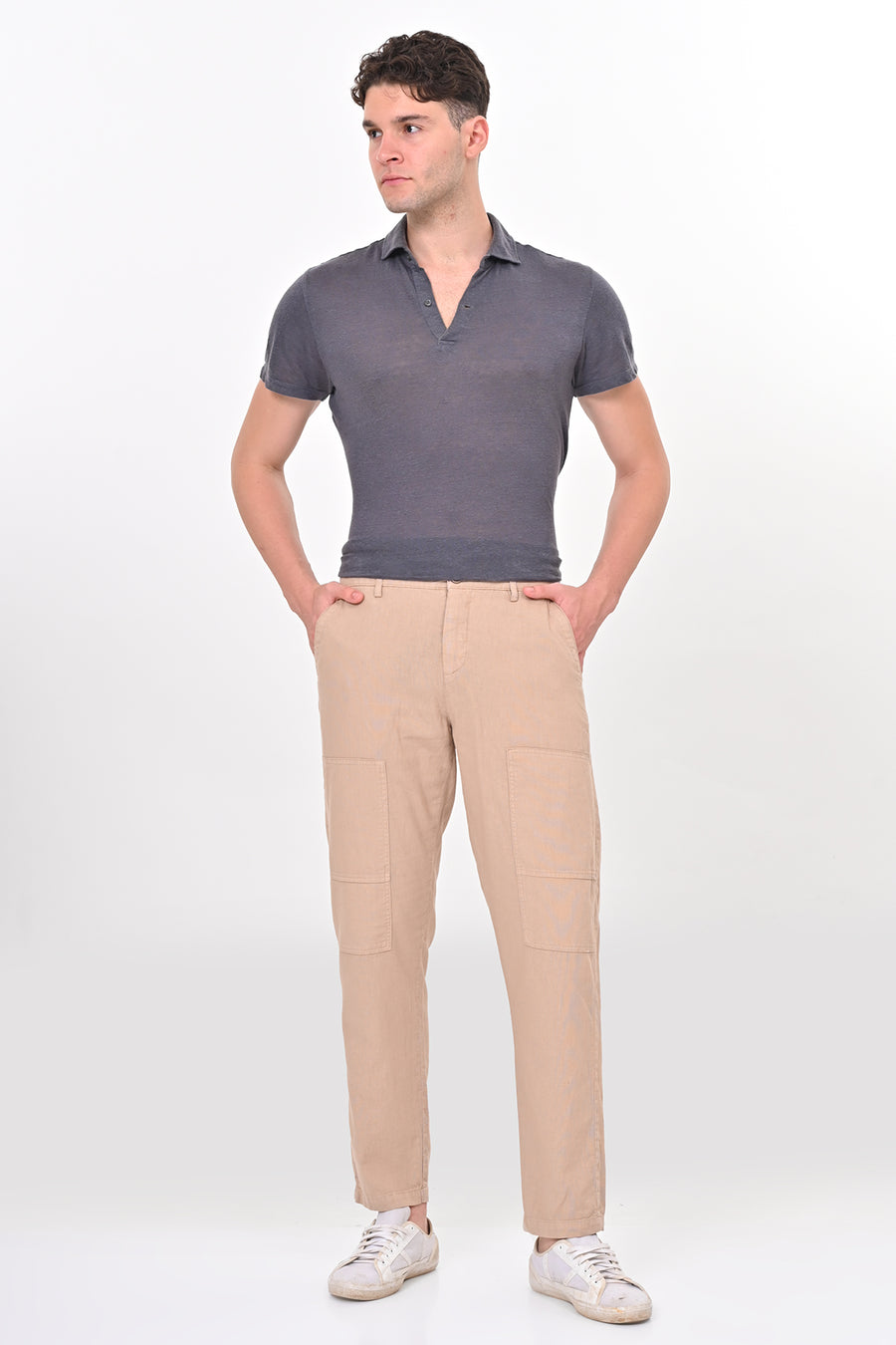 Ivory - Linen Detailed Trouser - Beige