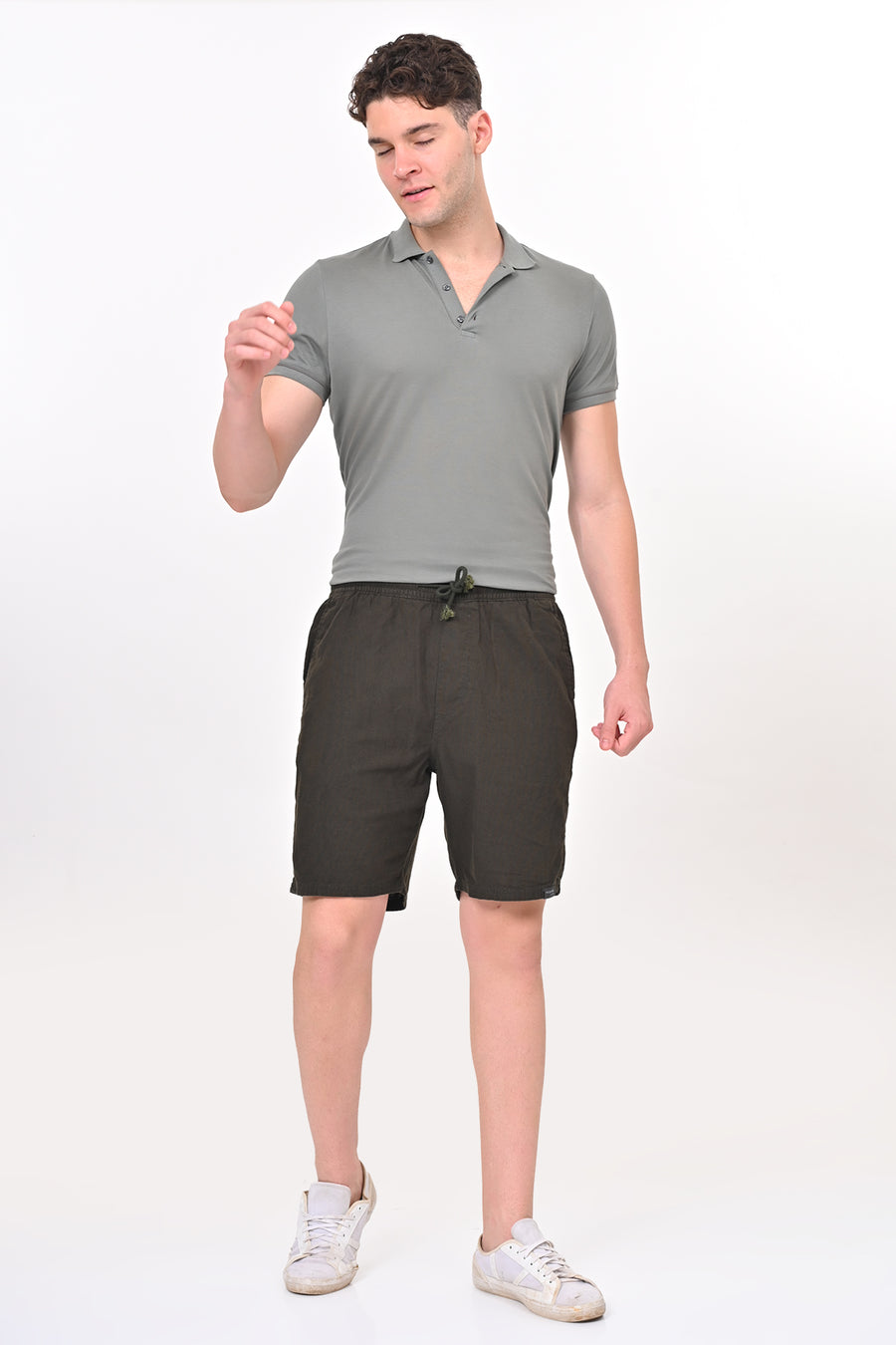 Impel - Cotton Linen Shorts - Olive