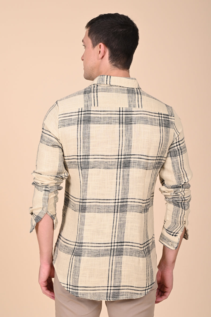 Atticus - Cotton Slub Check Shirt - Beige