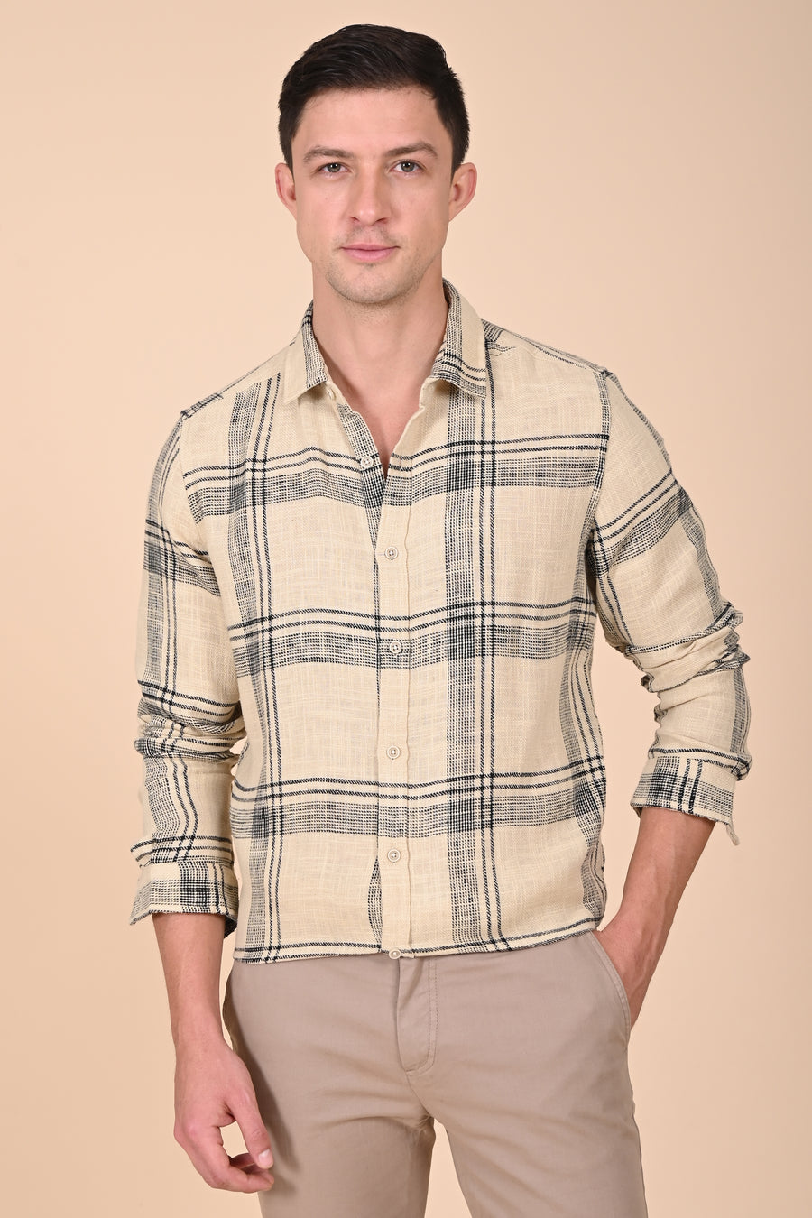 Atticus - Cotton Slub Check Shirt - Beige