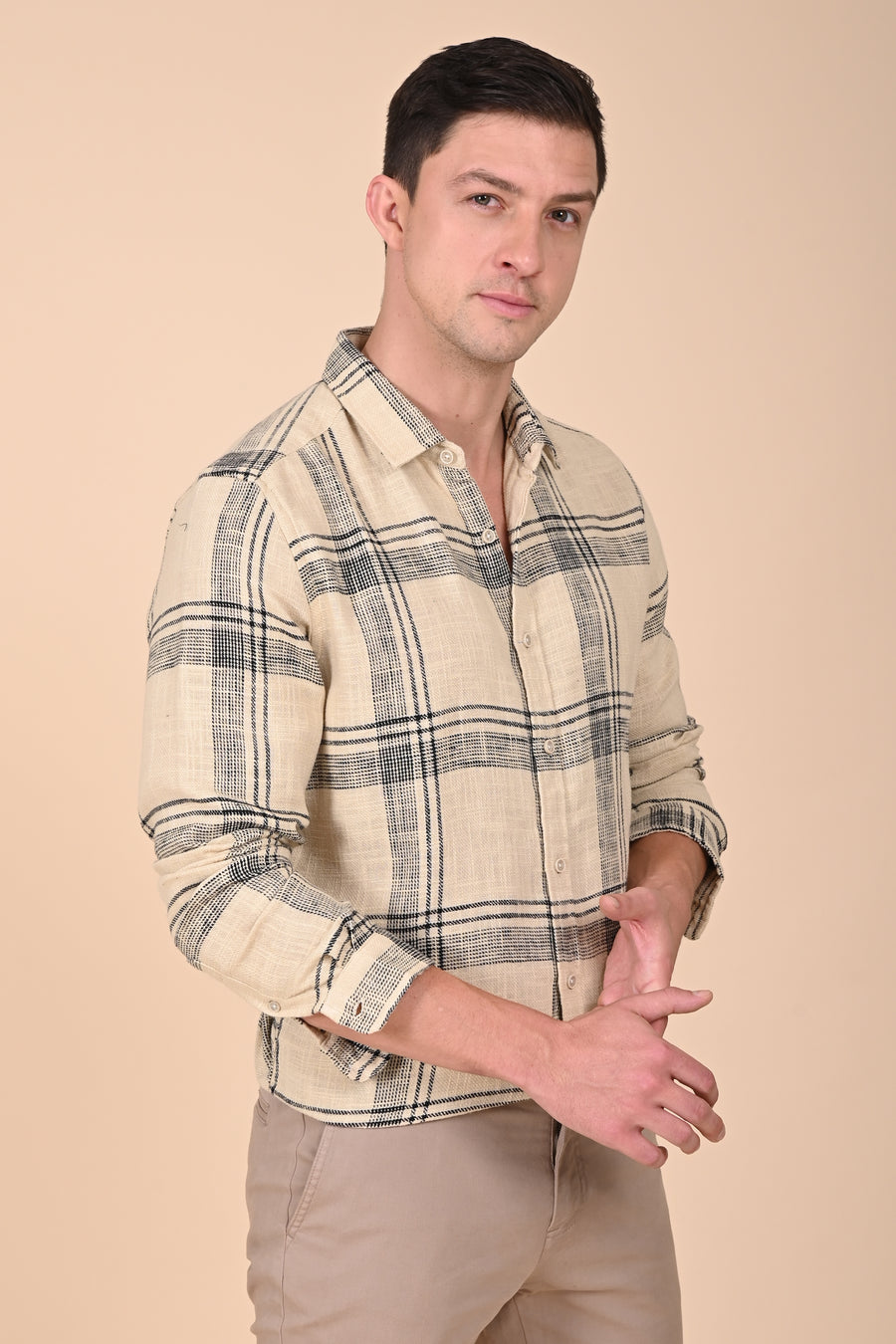 Atticus - Cotton Slub Check Shirt - Beige