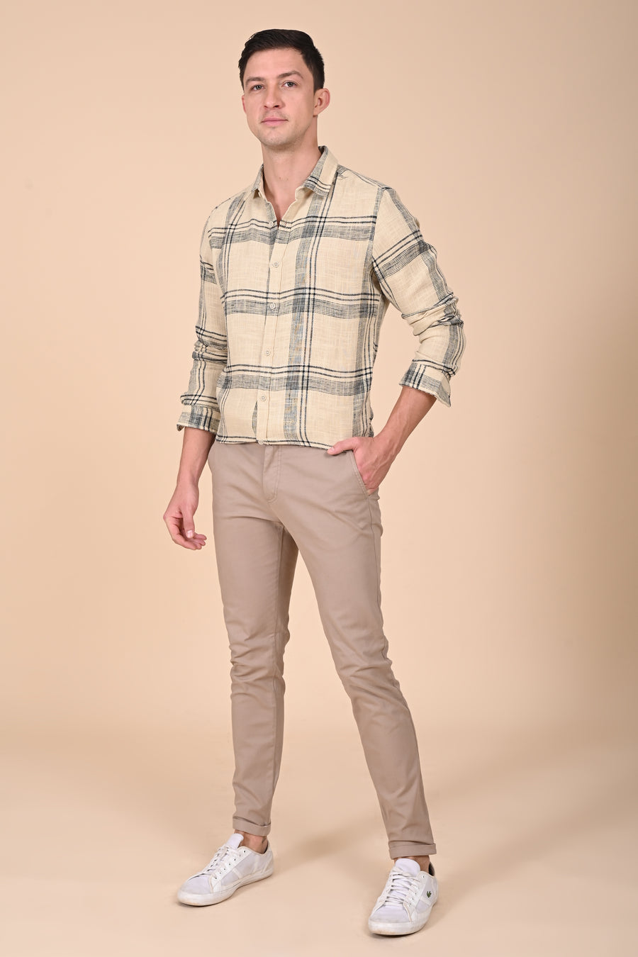 Atticus - Cotton Slub Check Shirt - Beige