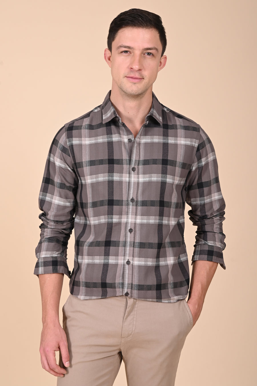 Elloit - Structured Check Shirt - Brown