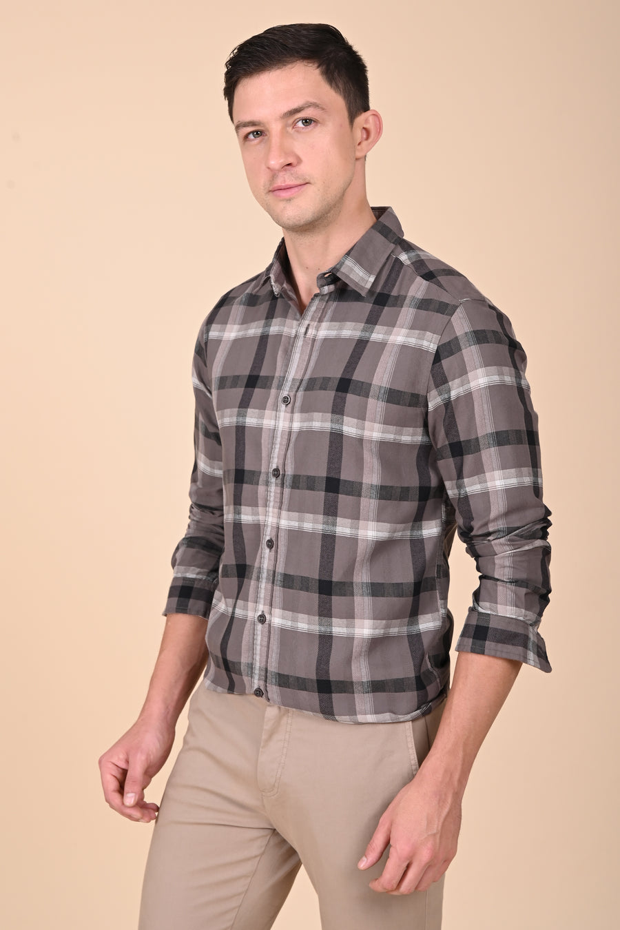 Elloit - Structured Check Shirt - Brown