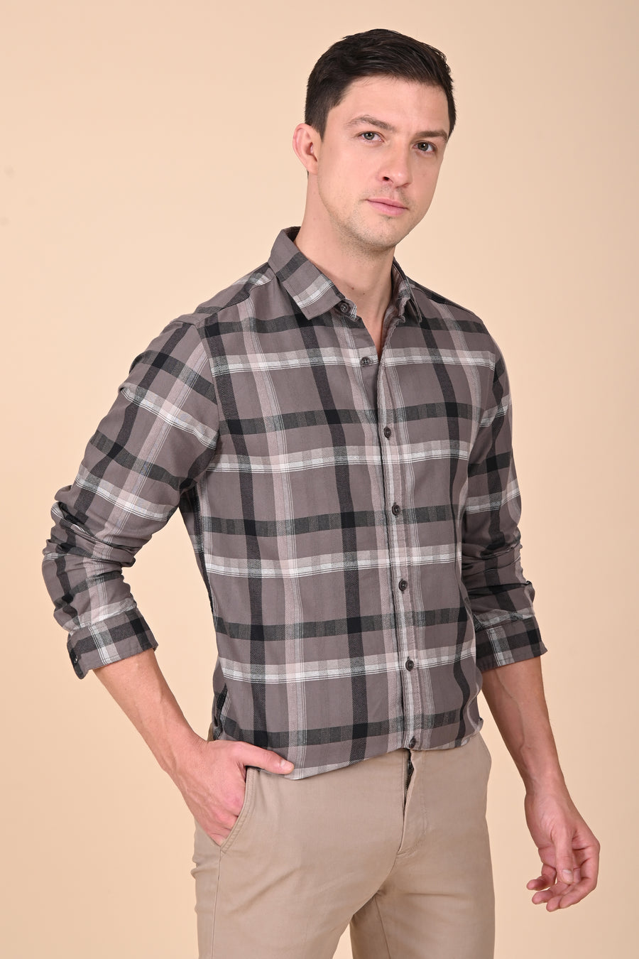 Elloit - Structured Check Shirt - Brown