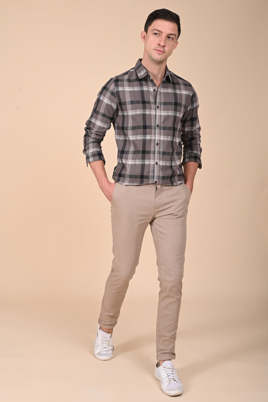 Elloit - Structured Check Shirt - Brown