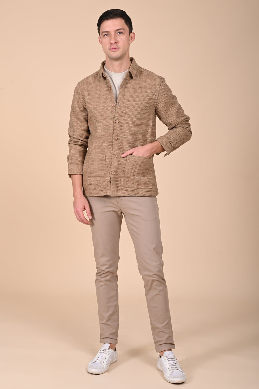 Ultima - Melange Waffle Dobby Jacket - Sand