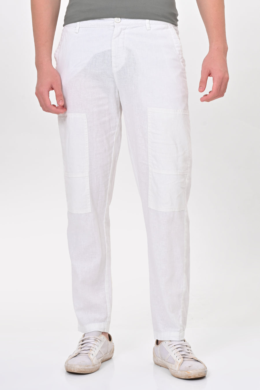 Ivory - Linen Detailed Trouser - White