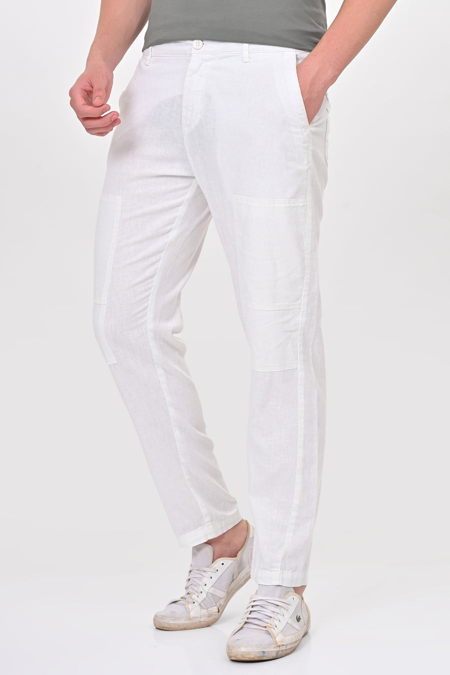 Ivory - Linen Detailed Trouser - White