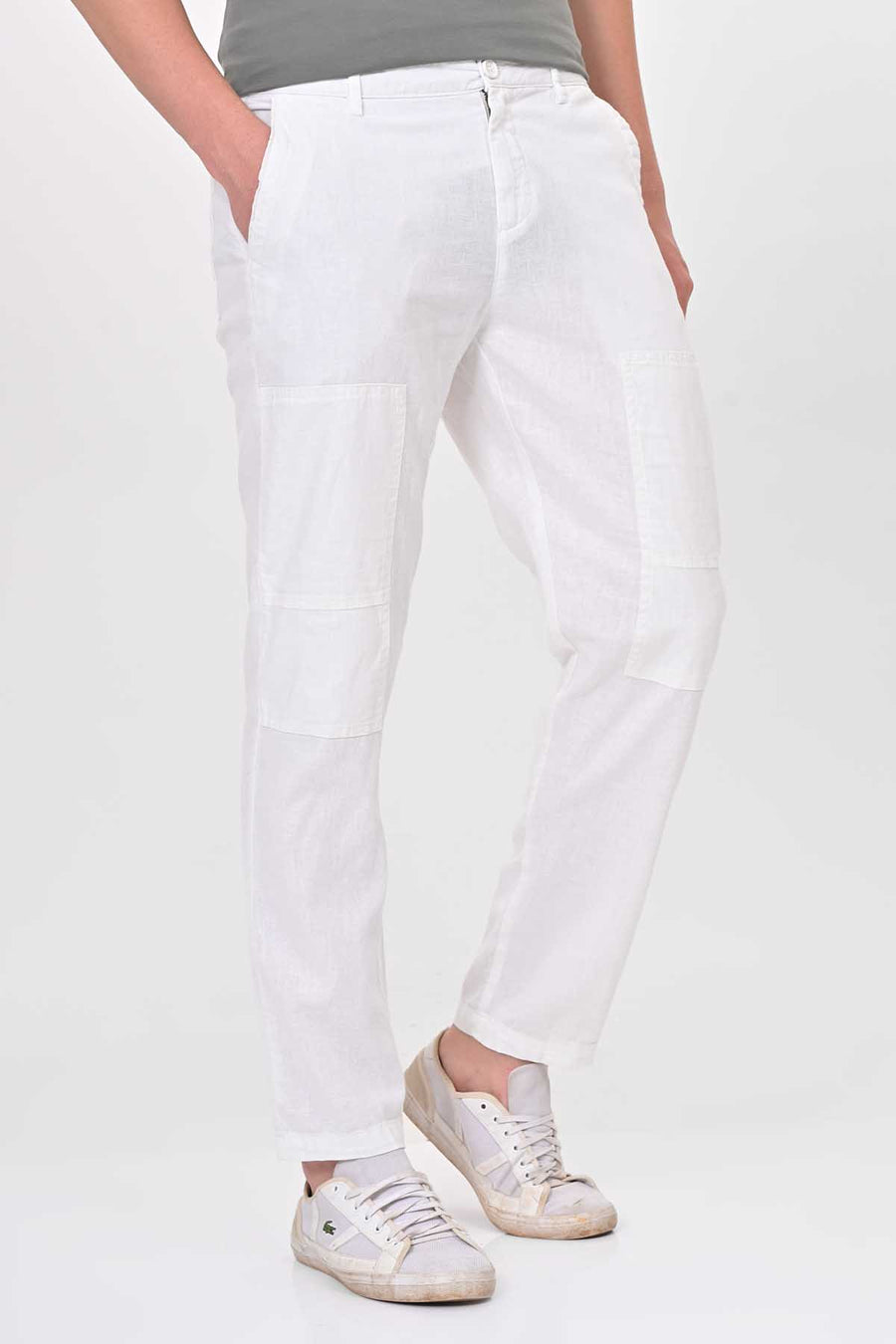 Ivory - Linen Detailed Trouser - White