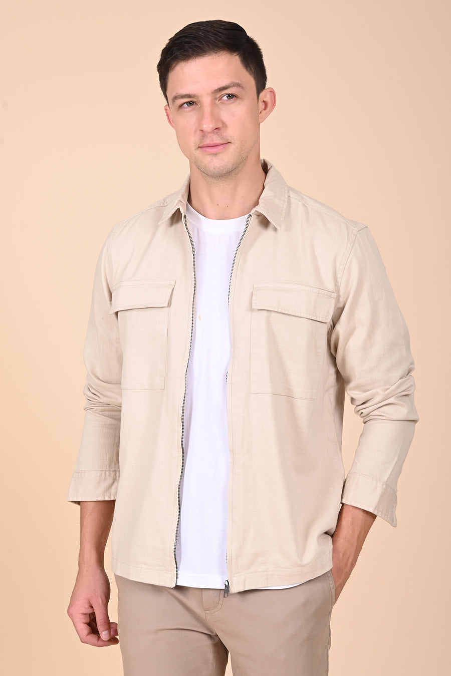 Winnie - Structured Zipper Jacket - Beige