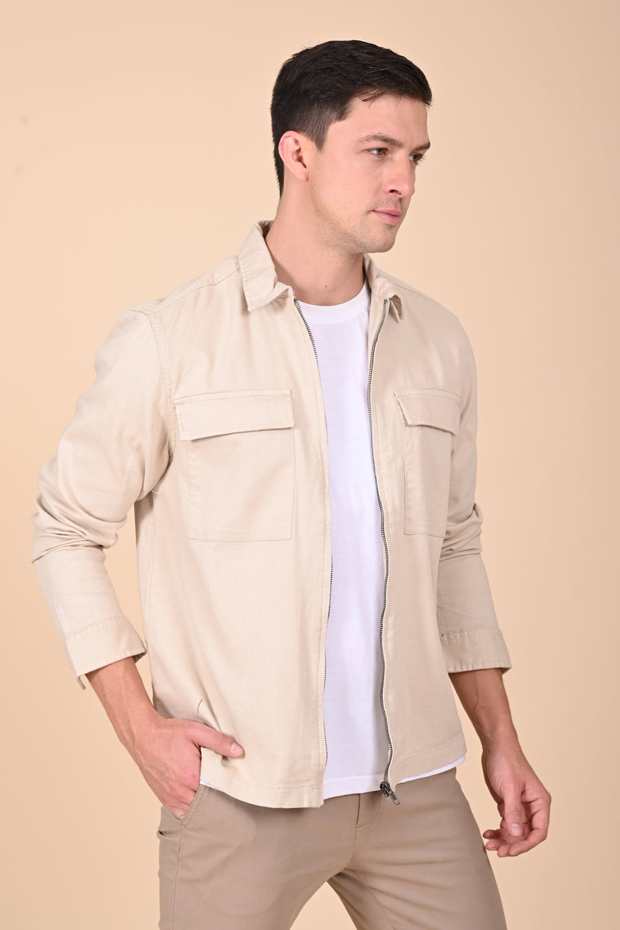 Winnie - Structured Zipper Jacket - Beige