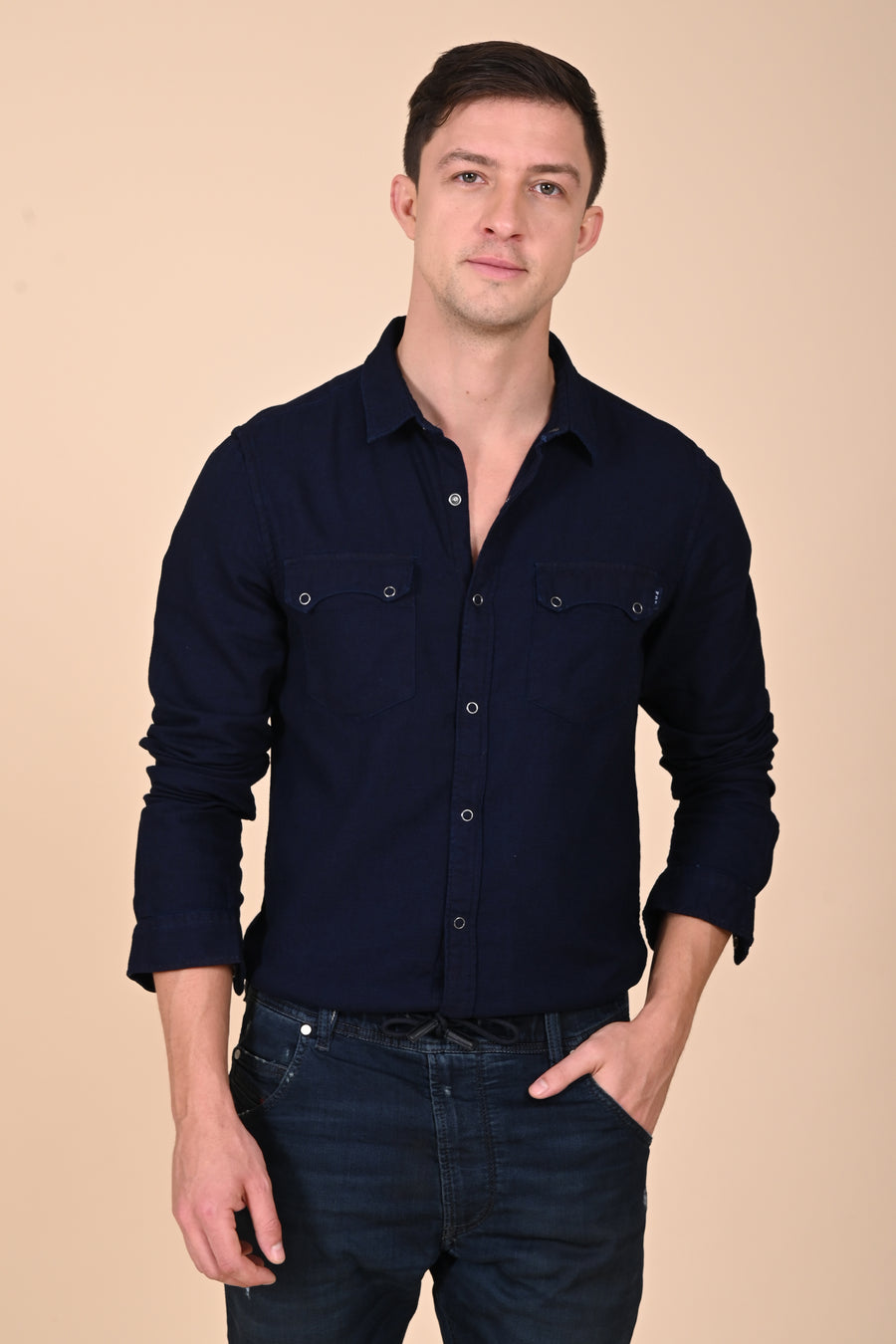 Arianna - Indigo Dobby Shirt - Navy