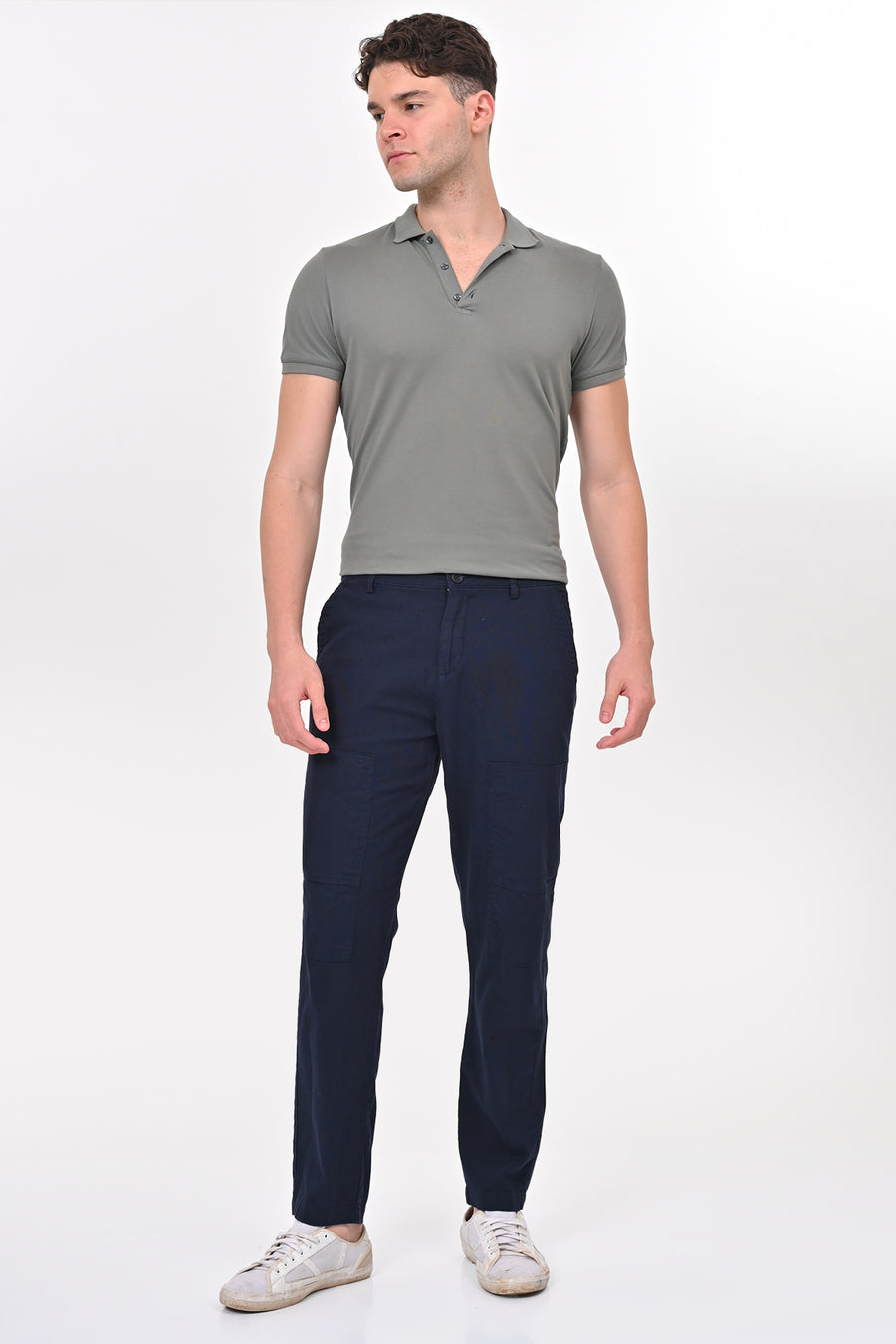 Ivory - Linen Detailed Trouser - Navy