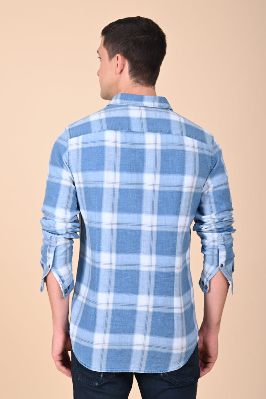 Sara - Indigo Slub Check Shirt - Grey