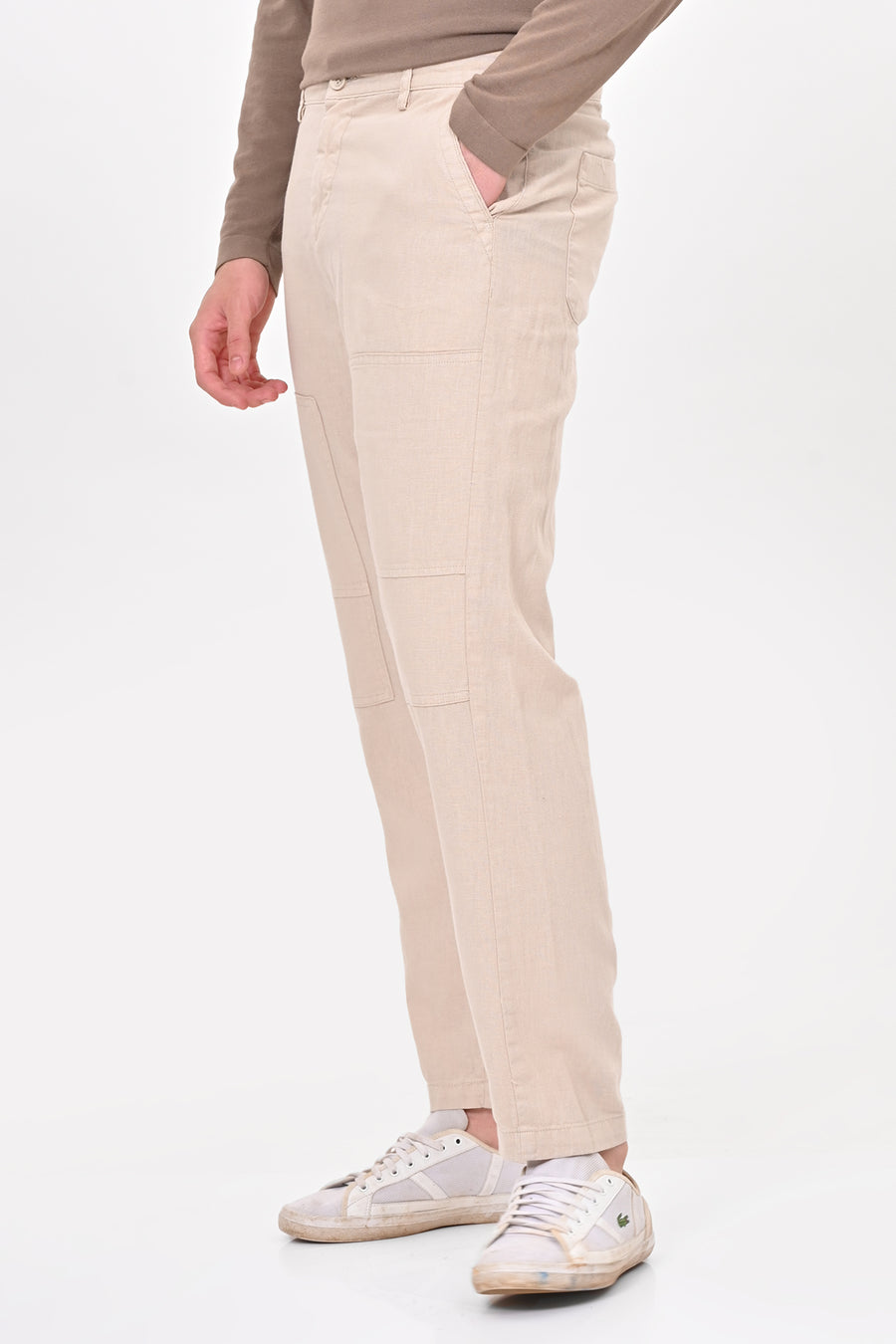 Ivory - Linen Detailed Trouser - Stone