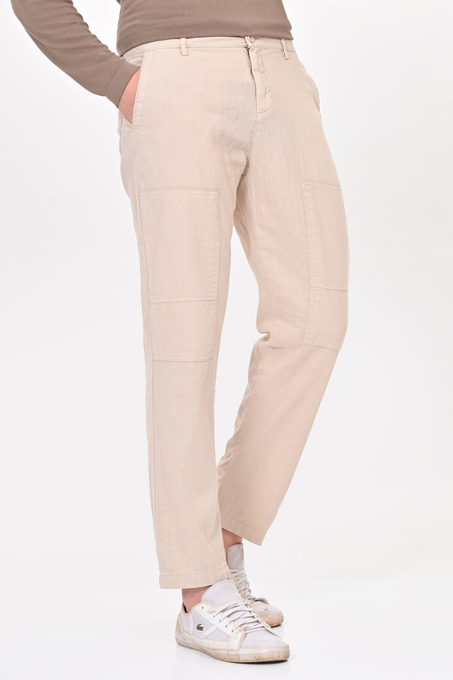 Ivory - Linen Detailed Trouser - Stone