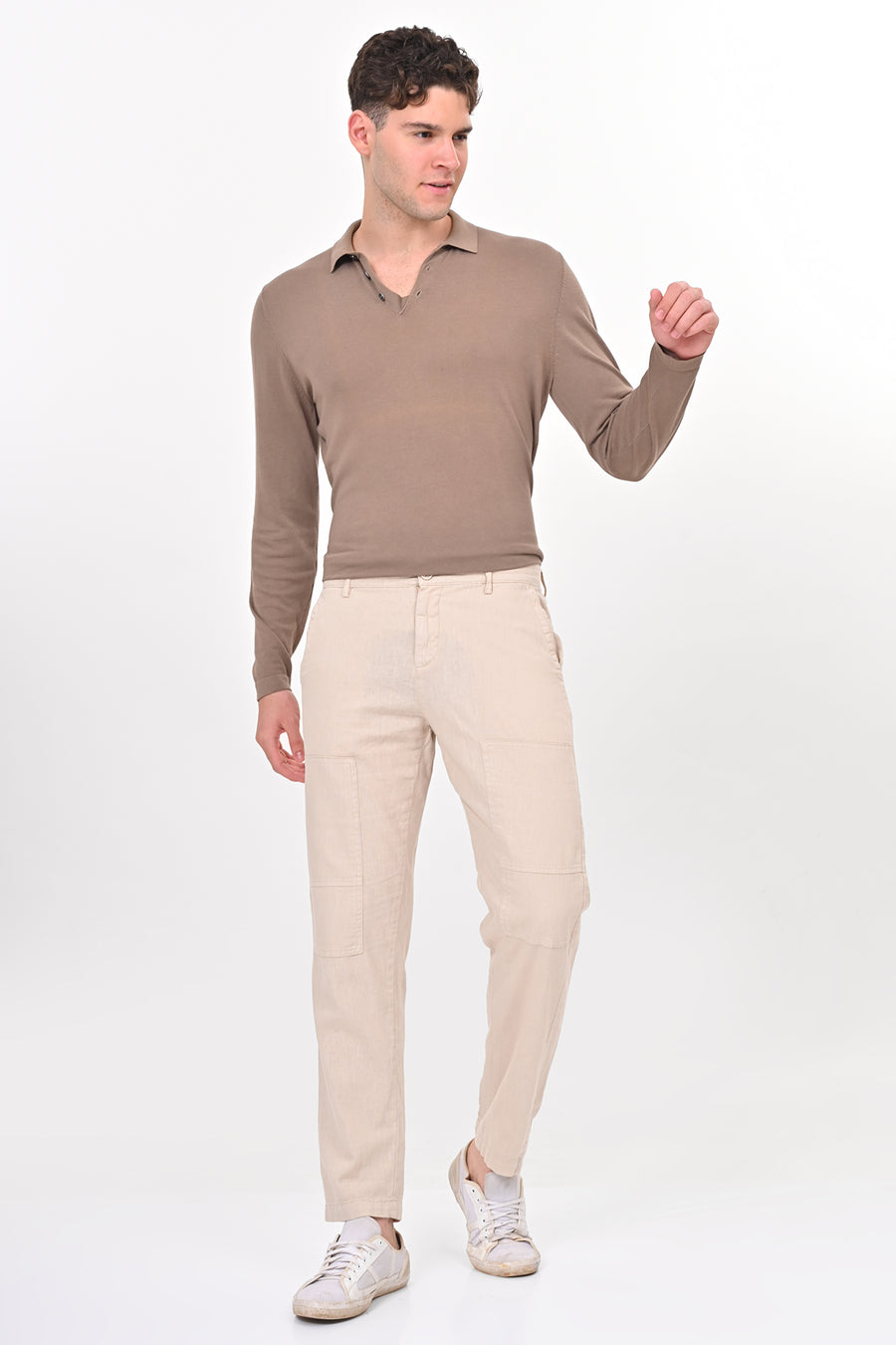 Ivory - Linen Detailed Trouser - Stone