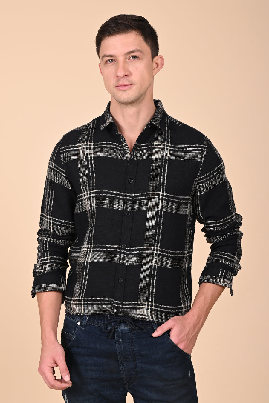 Atticus - Cotton Slub Check Shirt - Black