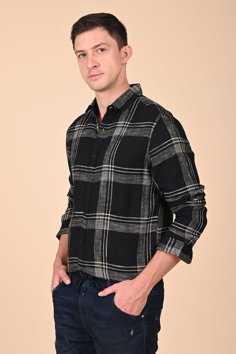 Atticus - Cotton Slub Check Shirt - Black