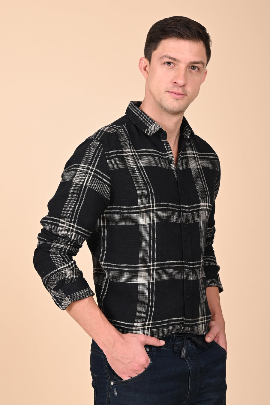 Atticus - Cotton Slub Check Shirt - Black