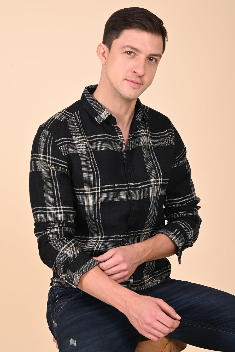 Atticus - Cotton Slub Check Shirt - Black