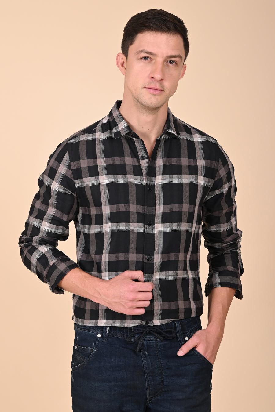 Elloit - Structured Check Shirt - Black