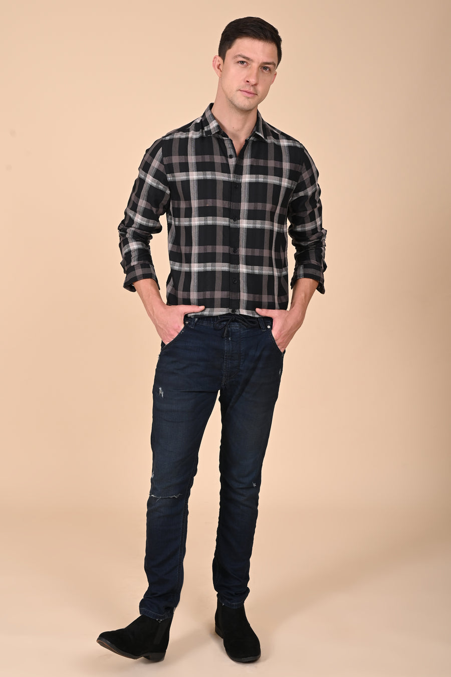 Elloit - Structured Check Shirt - Black