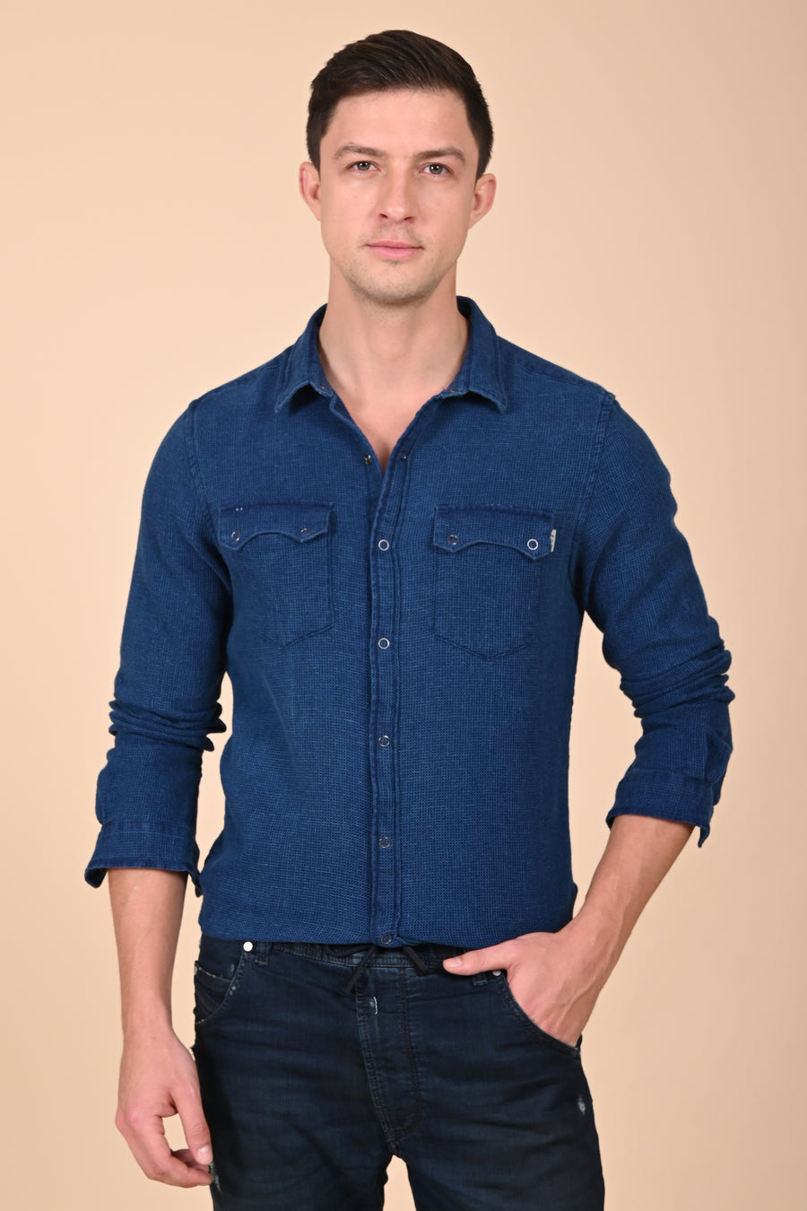 Arianna - Indigo Dobby Shirt - Dk Blue