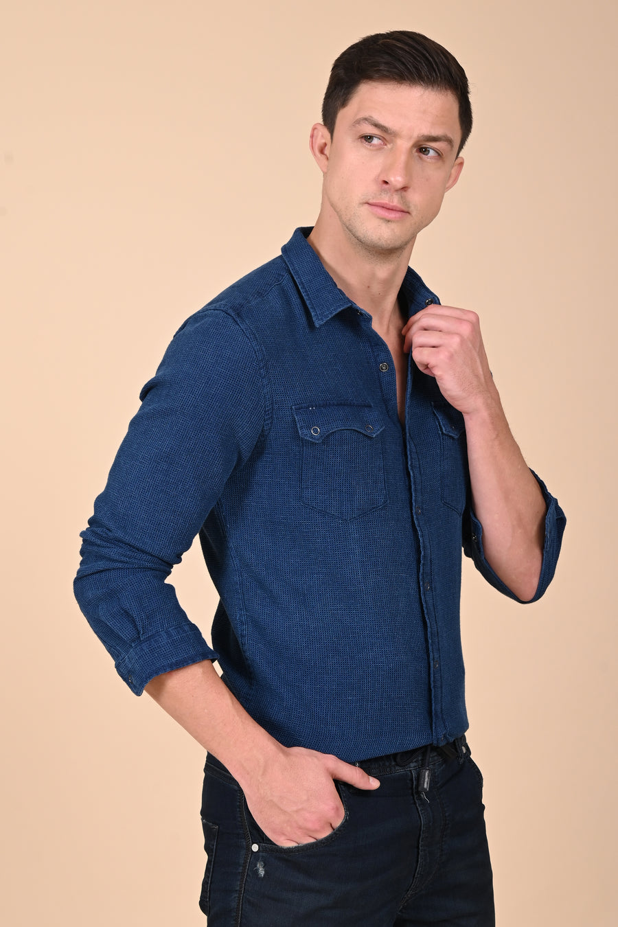 Arianna - Indigo Dobby Shirt - Dk Blue