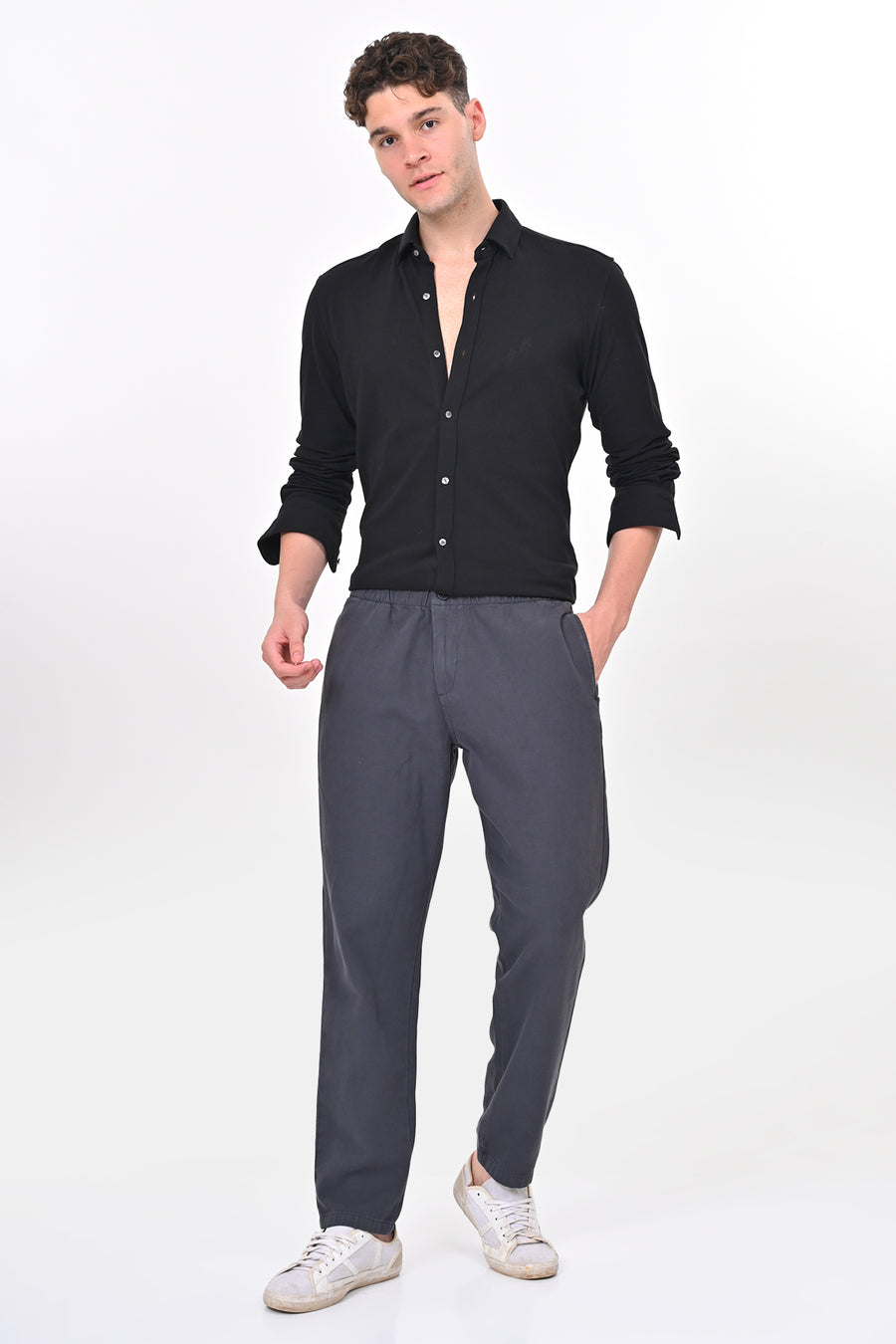 Abandon - Elastic Waist Comfort Trouser - Dk Grey