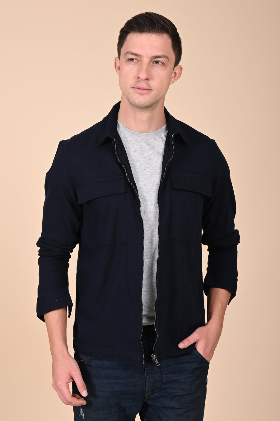 Winnie - Structured Zipper Jacket - Navy